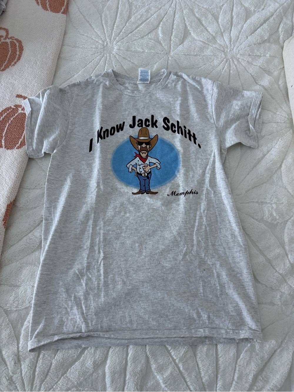 Premier Light Gray Graphic Tee with Blue Accent and Cowboy Art